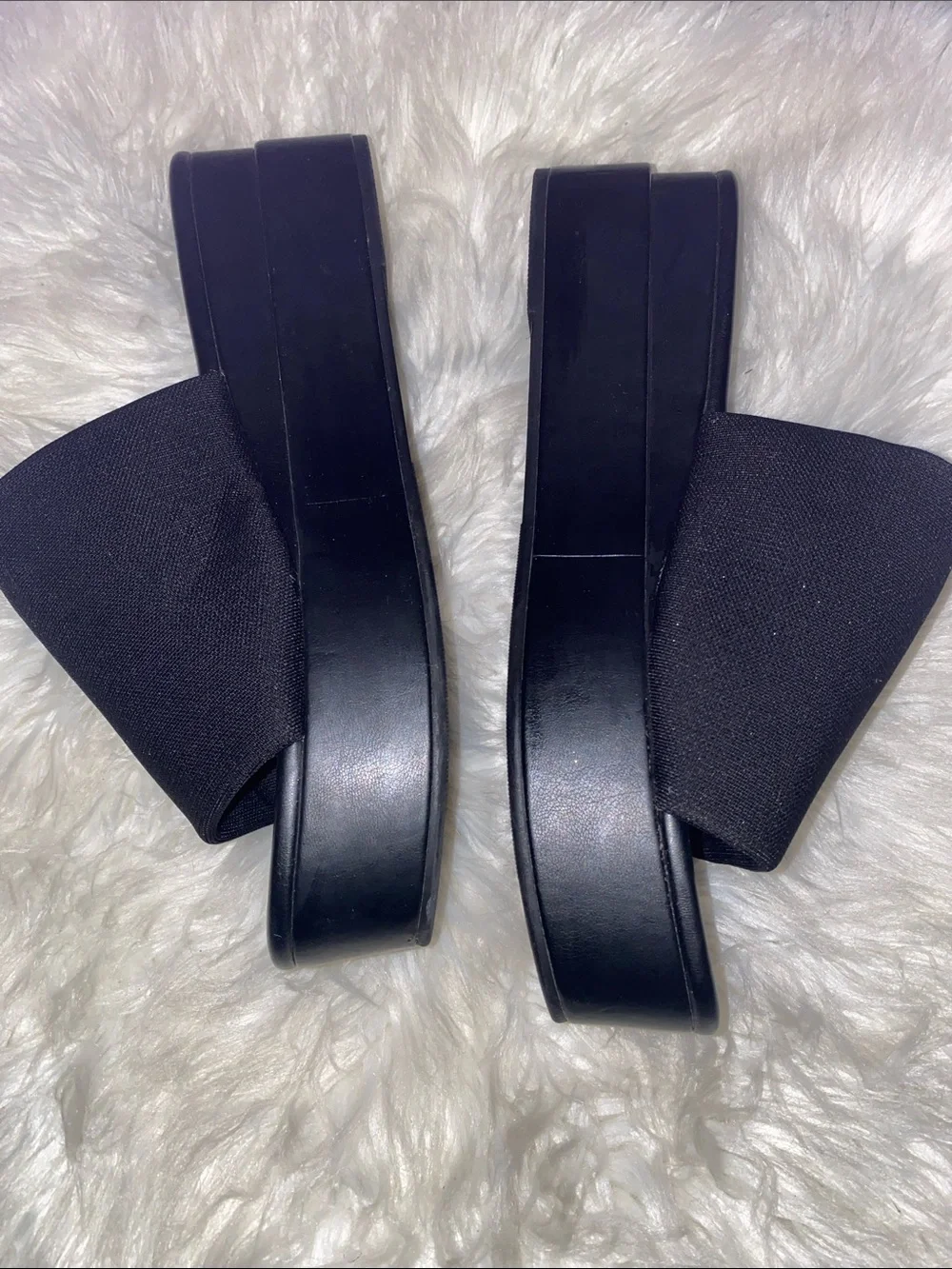 Steve Madden 9.5 platform Black stretchy Wide-Band Slide Sandals